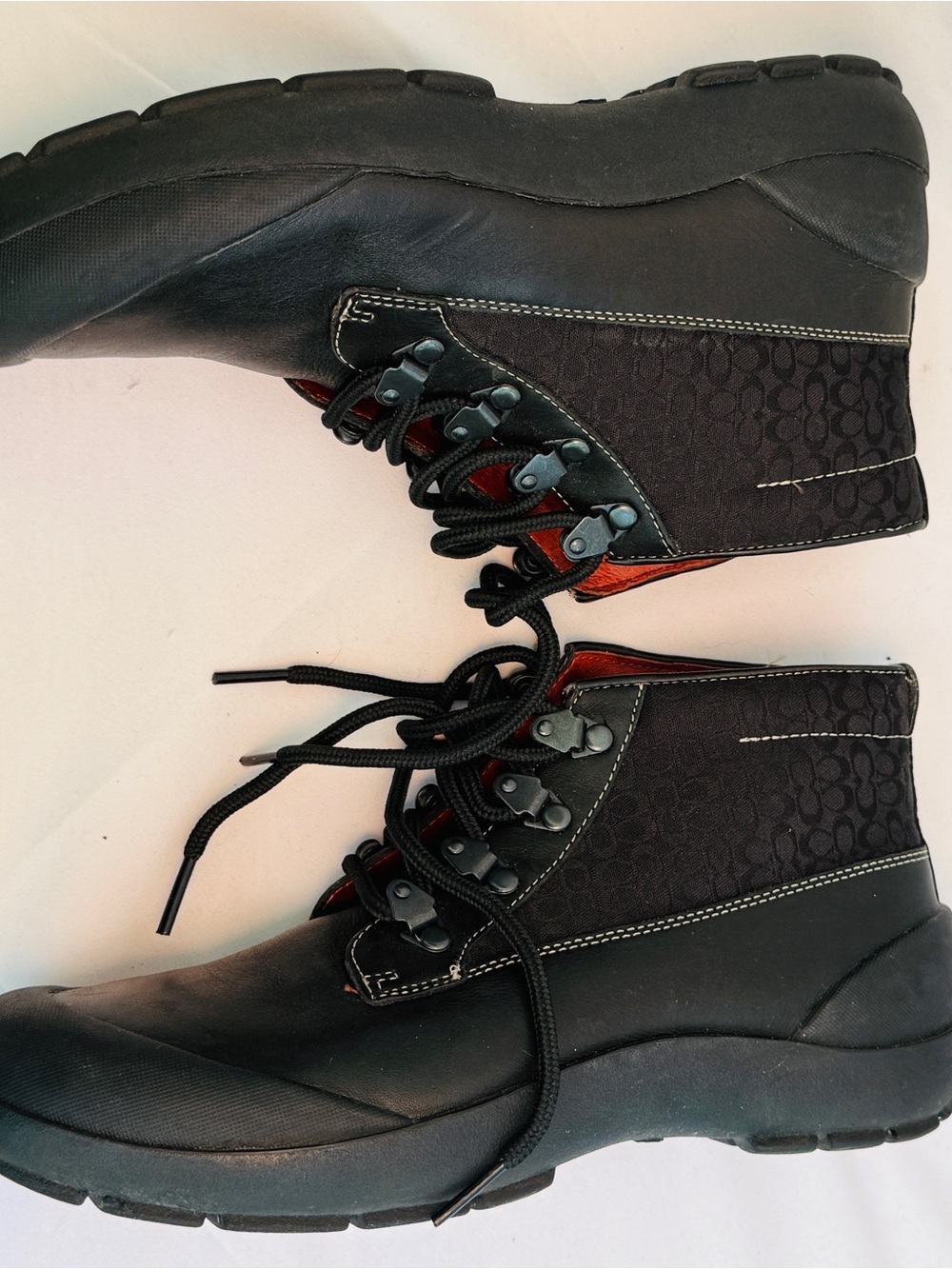 Coach Black Lace-Up Ankle Boots with Subtle Logo Panel
